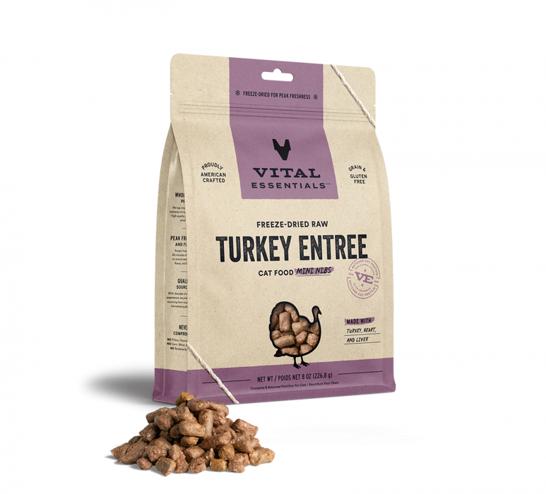 Vital Essentials Grain Free Turkey Mini Nibs Freeze Dried Raw Food for Cats