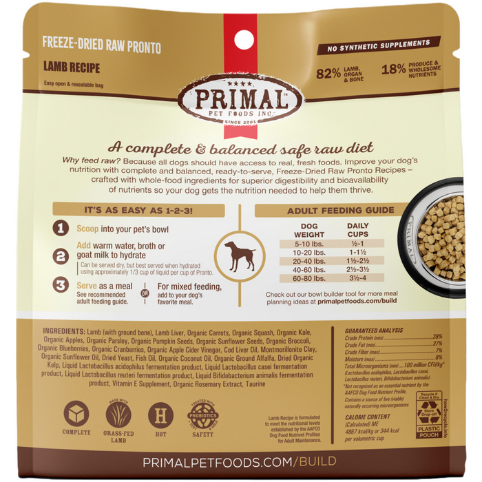 Primal Canine Lamb Formula Freeze-Dried Pronto