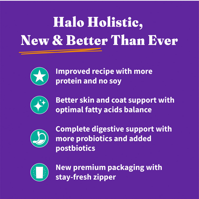 Halo Holistic Vegan Dog Food Complete Digestive Health Plant-Based Recipe with Kelp Adult Formula Dry Dog