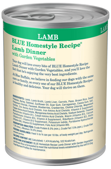 Blue Buffalo Homestyle Recipe Adult Lamb Dinner with Garden Vegetables Canned Dog Food