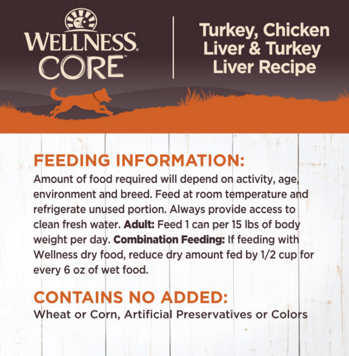 Wellness CORE Grain Free Natural Turkey, Chicken and Turkey Liver Recipe Wet Canned Dog Food