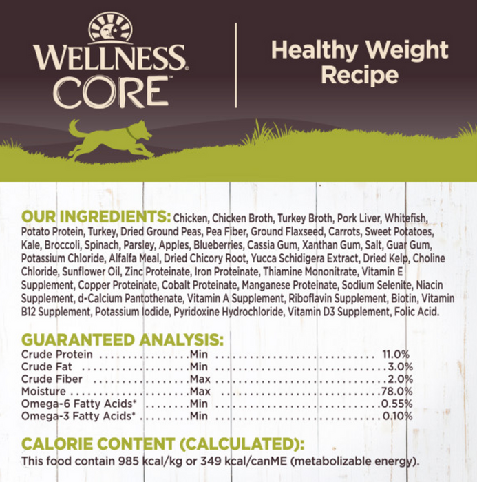 Wellness CORE Grain Free Natural Weight Management Chicken Pork Liver, Whitefish and Turkey Recipe Wet Canned Dog Food