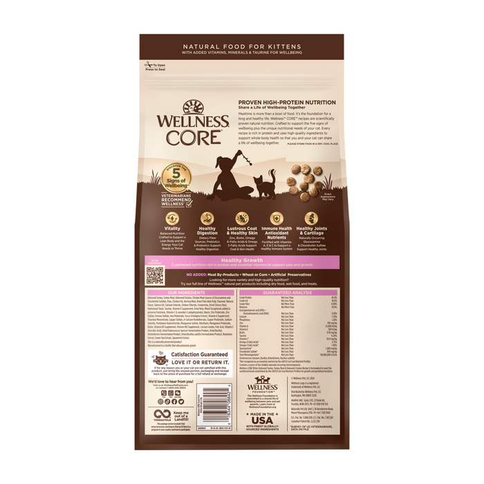 Wellness CORE Grain Free Natural Kitten Health Turkey, Turkey Meal and Chicken Recipe Dry Cat Food