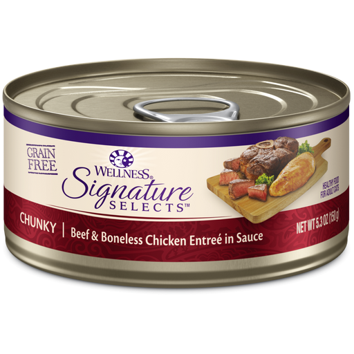 Wellness CORE Signature Selects Natural Grain Free Wet Canned Cat Food, Chunky Beef & Chicken