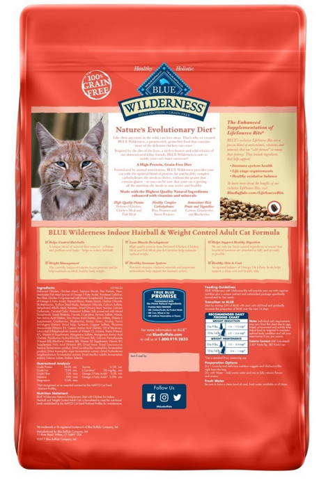 Blue Buffalo Wilderness High-Protein Grain-Free Indoor Adult Hairball & Weight Control Chicken Recipe Dry Cat Food