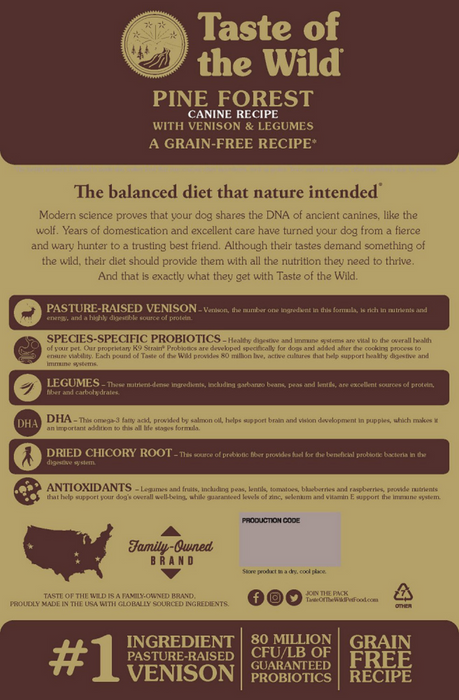 Taste Of The Wild Grain Free Pine Forest Recipe Dry Dog Food