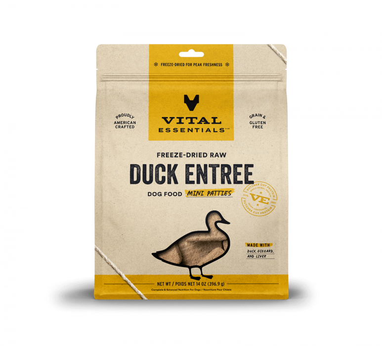 Vital Essentials Freeze Dried Grain Free Duck Mini Patties Entree for Dogs Food