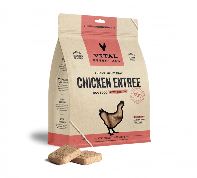 Vital Essentials Freeze Dried Grain Free Chicken Mini Patties Entree for Dogs Food