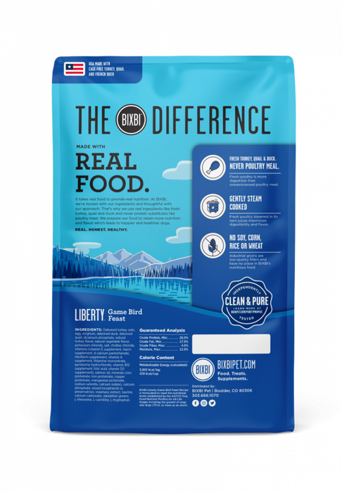 Bixbi Liberty Gamebird Feast (Turkey, Quail, Duck) Kibble Dog Food