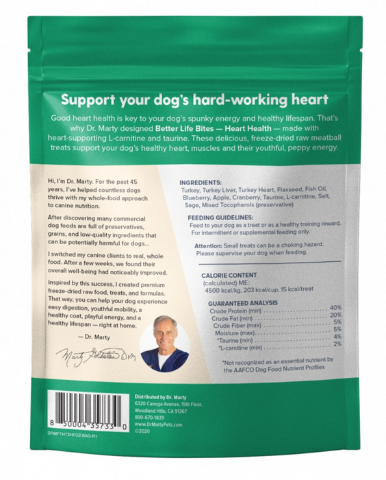 Dr. Marty Freeze Dried Raw Dog Treats Better Life Bites Heart Health