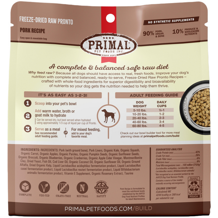 Primal Canine Pork Formula Freeze-Dried Pronto