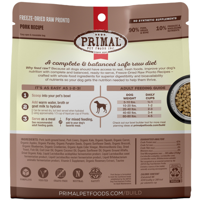 Primal Canine Pork Formula Freeze-Dried Pronto