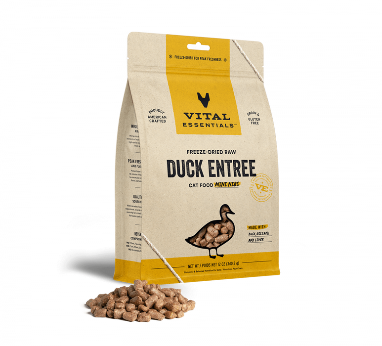 Vital Essentials Grain Free Duck Mini Nibs Freeze Dried Raw Food for Cats