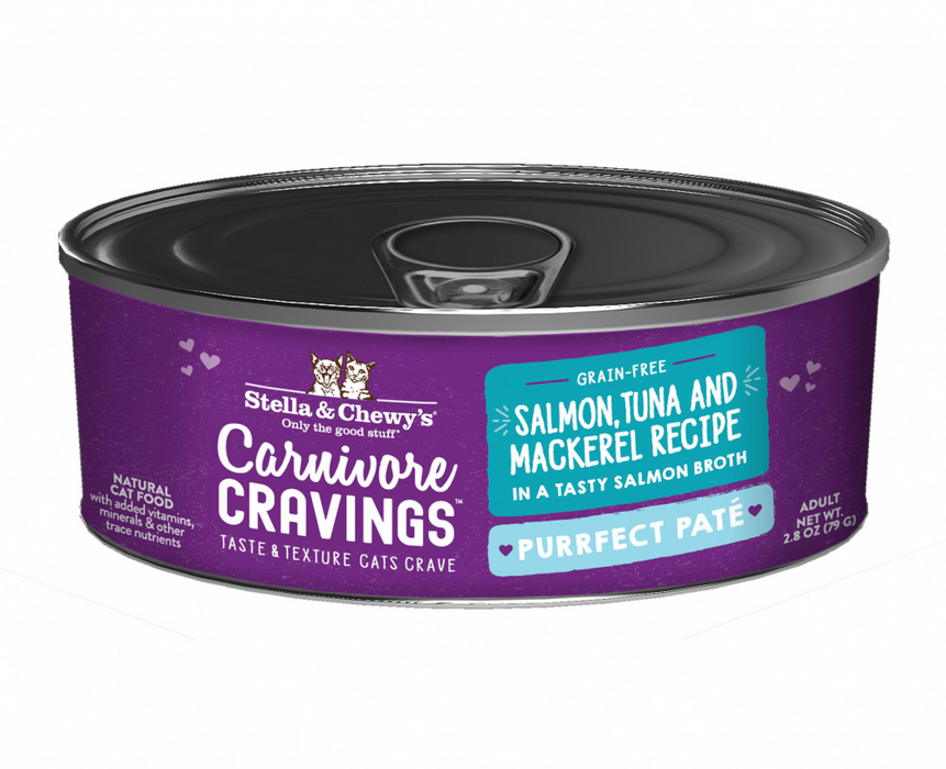 Stella & Chewy's Carnivore Cravings Purrfect Pate Salmon, Tuna & Mackerel Pate Recipe in Broth Wet Cat Food