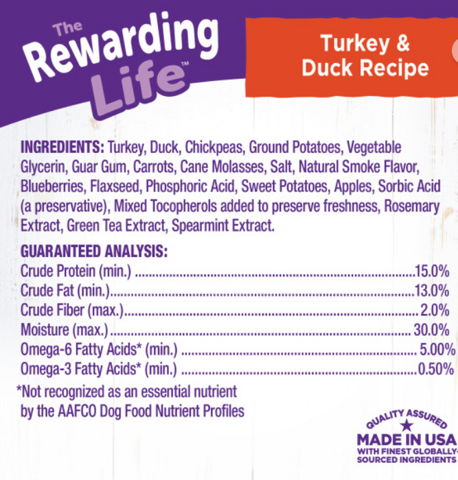 Wellness Rewarding Life Soft & Chewy Dog Treats Grain Free Turkey & Duck