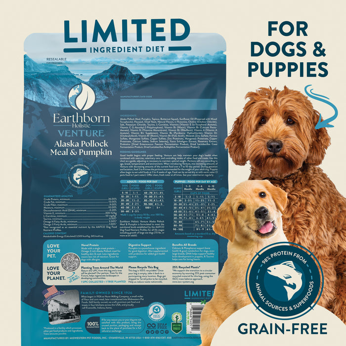 Earthborn Holistic Venture Grain Free Alaska Pollock Meal and Pumpkin Dry Dog Food