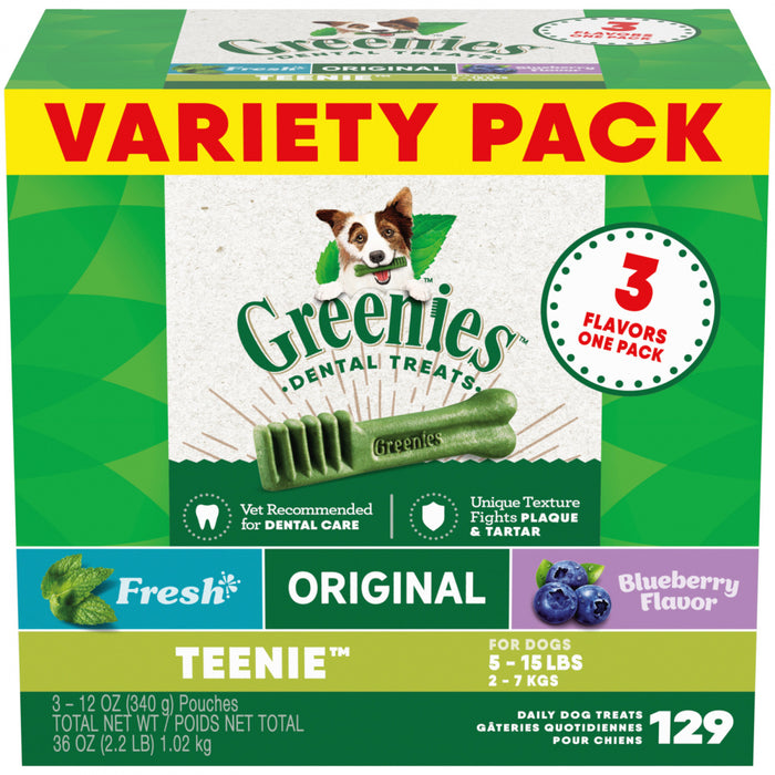 Greenies Teenie Dental Chews Flavored with Spearmint and Blueberry Dog Treats