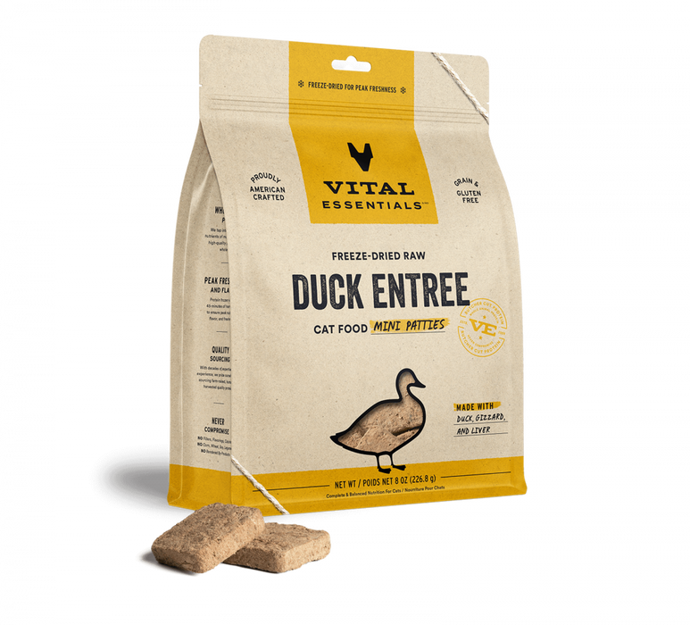 Vital Essentials Grain Free Duck Mini Patties Freeze Dried Raw Food for Cats