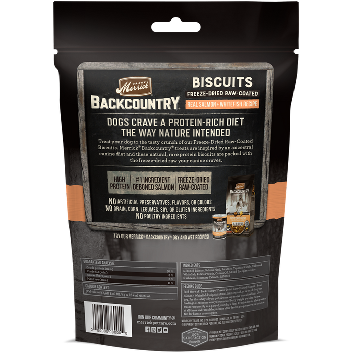 Merrick Backcountry Grain Free Salmon & Whitefish Recipe Freeze Dried Raw Coated Biscuit Dog Treats
