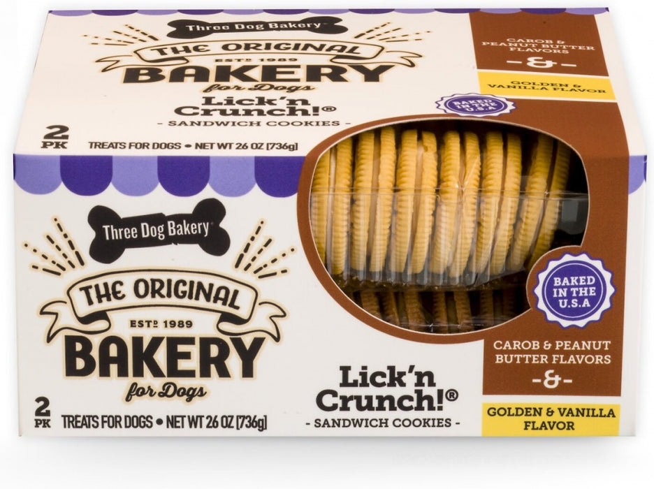 Three Dog Bakery Lick'n Crunch Carob with Peanut Butter Flavored Filling & Golden with Vanilla Flavored Filling